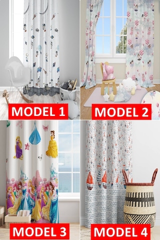 Uzay Gemisi - Gemici Gemi - Balonlu - Elisa Prenses Desenli Renkli Çocuk Odası Fon Perde Çok Renkli