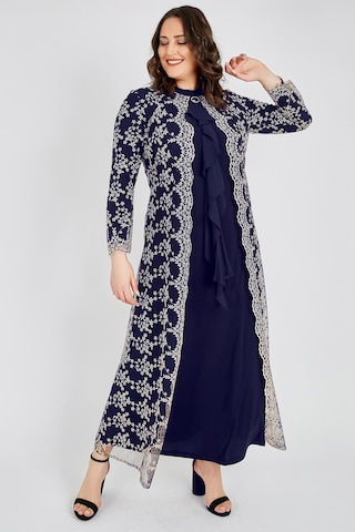 Ladies First Büyük Beden 3408 Lacivert Dantelli Abiye Elbise 001