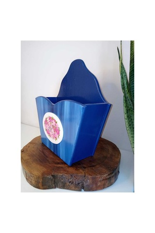 El Boyaması Ahşap Kapı Önü Ekmek Sepeti Mavi