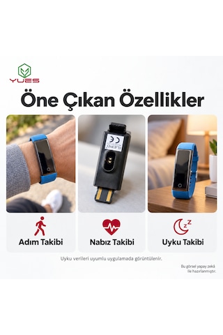 Yues Akıllı Bileklik Nabız Ölçer Adım Sayar Uyku Takipli Mavi