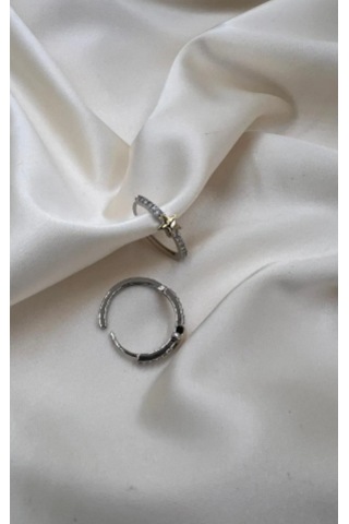 Bb Çelik Yıldız Detay Taşlı Halka Küpe Altın - Beyaz