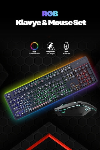 C-66 Rgb Led Işıklı Kablolu Chocolate Klavye + Mouse Set Diğer