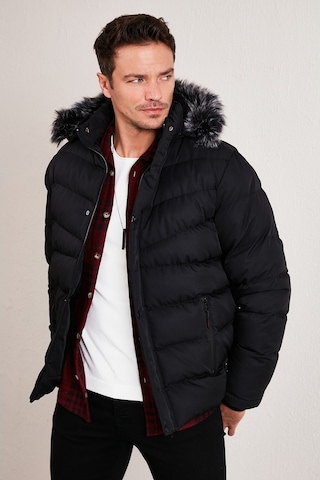 Buratti Slim Fit Suni Kürklü Peluş Astarlı Çıkarılabilir Kapüşonlu Şişme Erkek Mont 5761080 B Siyah