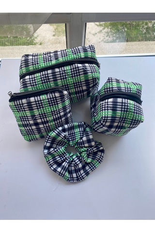 4'lü Set 3'lü Büyük Orta Küçük Makyaj Çantası Toka Hediyeli