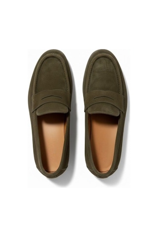 Ne&ve Shoes Haki Süet Hakiki Deri Kadın Loafer Ayakkabı