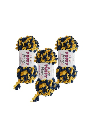 3 Adet Puffy More El Örgü İpliği 6631 Sarı Lacivert Taraftar Renkleri Battaniye, Atkı, Yelek 3 Adet Puffy More El Örgü İpliği 6631 Sarı Lacivert Taraftar Renkleri Battaniye, Atkı, Yelek