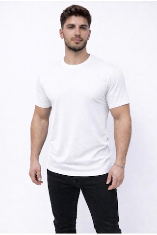Axxel Erkek Beyaz Kısa Kollu Bisiklet Yaka T-shirt-d677 Beyaz