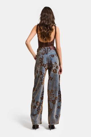 Itsbasic Kadın T.kot Rengi S5-8 Özel Flok Desenli Skater Fit Tasarım Denim Jean Kırmızı