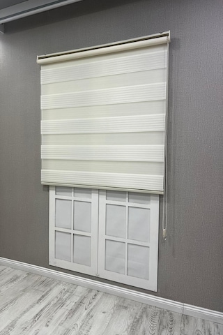 Zebra Stor Perde Geniş Plise Güneşlik Perde Krem Krem