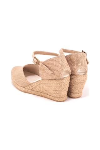 Star Tombis Gerçek Elişi Bilekten Bantlı Topuğu Açık Keten Espadril Dolgu Topuk Handmade Çok Renkli