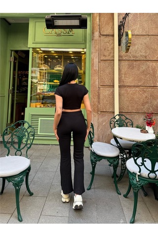 Siyah Polyamid Elastan Crop İki İplik Takım Siyah