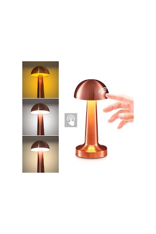 Buffer Mantar Model Bronz Renk Şarjlı Dokunmatik 3 Renkli Led Masa Lambası Bronz