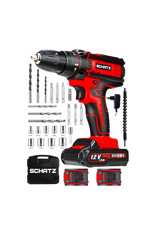 Schatz K320i484 12V Darbeli Li-ion Çift Akülü Bakır Sargılı Şarjlı Vidalama Matkap 24 Parça Setli