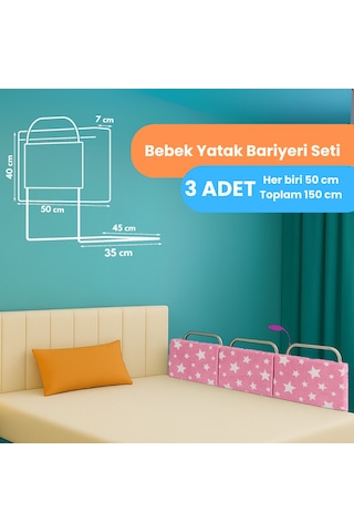 Miralay Yeni Nesil Yatak Bariyeri 50 x 40 Pembe Yıldız 3 Adet