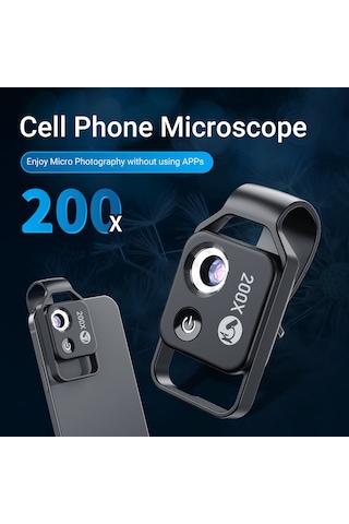 Youmex 200x Büyütme Mobil Mikroskop - 6 Led Işık & 2 Seviye Parlaklık Ayarlı - Usb Şarjlı Batarya - Çocuklar İçin Fen Denemeleri - Android/ios Uyumlu - Siyah
