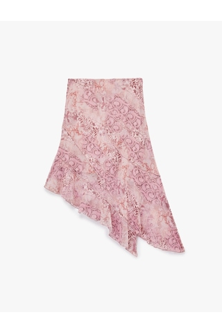 Koton Asimetrik Kesim Yüksek Bel Katlı Midi Tül Etek Pembe Desenli 6wal70010ık Pembe Desenli