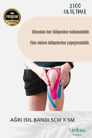 Vienluna Kas Gevşetici Esnek Eklem Omuz Ağrı Isı Bandı Mavi 5 CM x 5 M