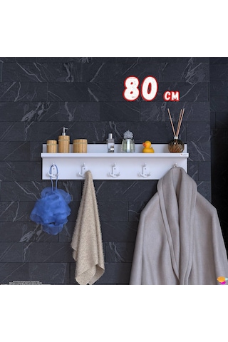 Modilayn Kedi Serisi 5 Li Banyo Askısı Seti 76,4x18cm 15 Kancalı Raflı Düzenleyici Yer Tasarrufu Beyaz