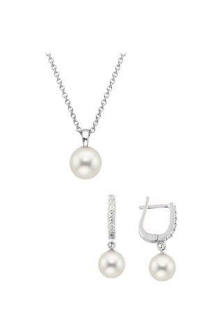 Gümüş Yuvarlak Model Kolye Küpe Inci Set 8 Mm