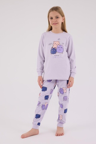 Rolypoly Kız Çocuk Uzun Kol Pijama Takım Lila-1758 Lila