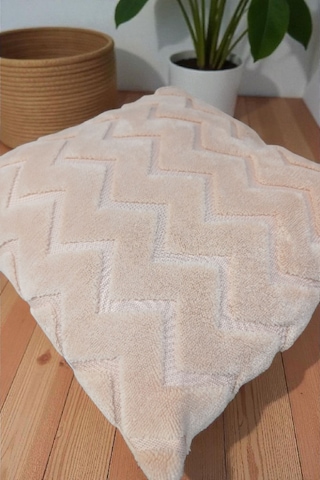 İskandinav Stil Peluş Yumuşak Dokulu Dekoratif Kırlent Kılıfı 2 Li Set 43x43 Cm Vizon Zigzag