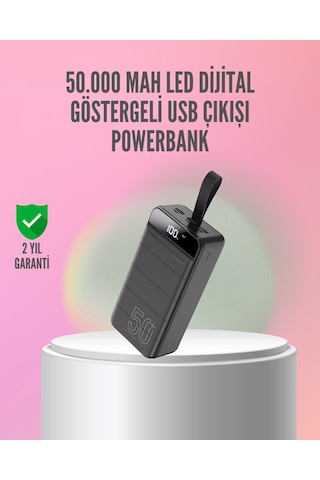 50.000 Mah Ultra Güçlü Powerbank 4 Usb Çıkışlı Led Dijital Göstergeli Hızlı Şarj Destekli Taşınabilir Şarj Cihazı Siyah