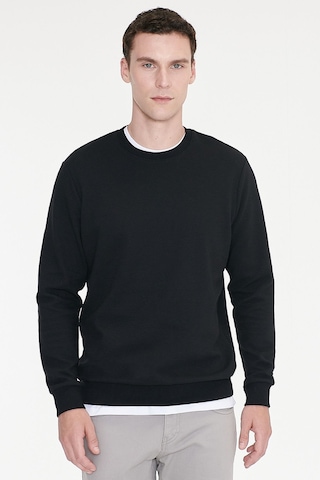 Ac&Co / Altınyıldız Classics Erkek Sıyah 2 İplik Sıcak Tutan Standart Fit Normal Kesim Bisiklet Yaka Sweatshirt Sıyah Siyah