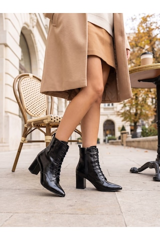Nesilshoes Nesil Shoes Pres 1037 Siyah Krşk Rugan Topuklu Kadın Bot