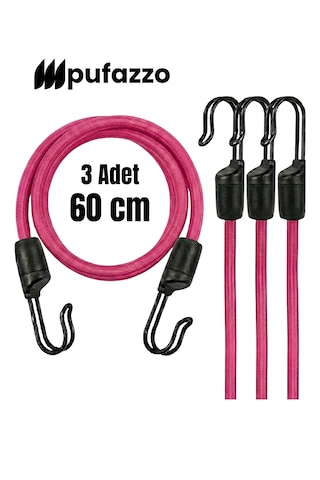 Pufazzo Kancalı Bagaj Lastiği 3 Adet - Bagaj Gergi Lastiği Pembe 60cm 3 Adet