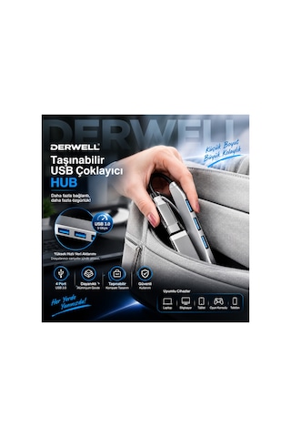 Yeni 2026 Çift Girişli Usb Hub Çoklayıcı 4 Portlu Type-c Ve Usb A 3.0 Dönüştürücü Adaptör Laptop Pc Telefon Tablet Uyumlu Tak Çalıştır Klavye Mouse Harddisk Kart Okuyucu Yazıcı Bağlantı Aparatı Gri
