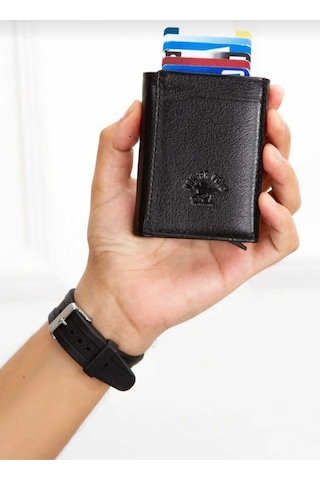 Newish Polo Mekanizmalı Rfid Özellikli Cüzdan Kredi Kartlık - Hakiki Deri Siyah