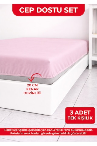 3 Adet Tek Kişilik Lastikli Çarşaf - 100x200cm - Mavi/yeşil/lila - Ranforce Çok Renkli