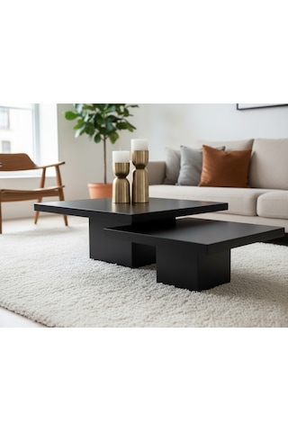 Most Marmoris Mermer Görünümlü %100 Mdf Orta Sehpa Set Siyah
