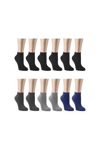 Ozzy Socks 12 Çift Bambu Erkek Dikişsiz Patik Çorap Siyah - Füme