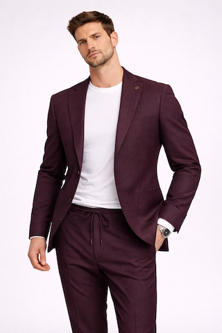 Franko Cardını Bordo Çizgili Casual Takım Elbise Torba Cepli Ceket & İpli Pantolon Modern Slim Fit Bordo