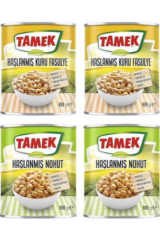 Tamek Haşlanmış Kuru Fasulye - Nohut 800 Gr 4 Lü Karma Paket