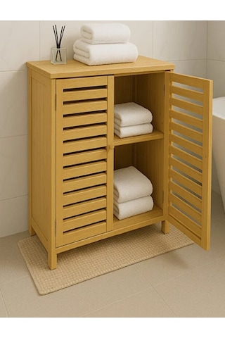 Bambu Kapaklı Banyo Balkon Bahçe Mutfak Salon Dolabı Havlu Dolabı Düzenleyici Dolap Bambu