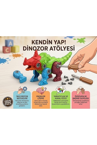 Dinazor Atolyesi Kendin Yap Kolay Montajlı 18 Cm Motor Becerilerini Geliştiren Oyuncak Dinazor Seti