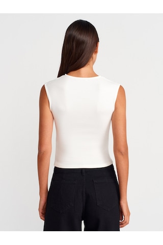 Dilvin 21054 Büzgülü Basic T-shirt-ekru Ekru