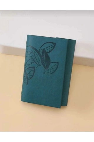 Yaprak Baskılı Deri Kapaklı Özel Tasarım Hediyelik Deri Kaplı Ajanda Anı-not Defteri Yeşil İthal Ürü Yeşil