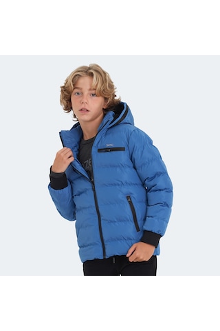 Slazenger CAPTAIN Çocuk Kapüşonlu Şişme Saks Mavi Mont & Kaban