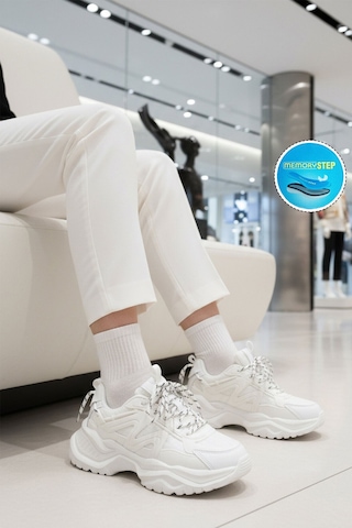 Pierre Cardin Beyaz Hafızalı Taban Hafif Bağcıklı Kadın Spor Ayakkabı Pcı-11075 G Beyaz