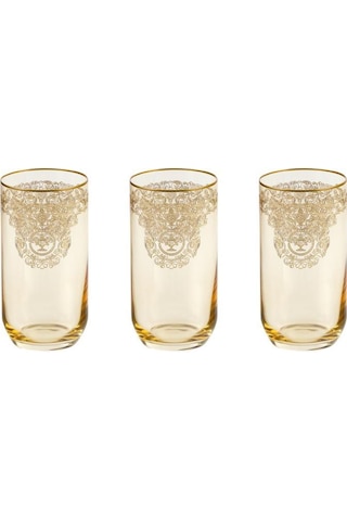 Bohemia Queen Meşrubat Bardak Amber Mat Altın 6 'Lı