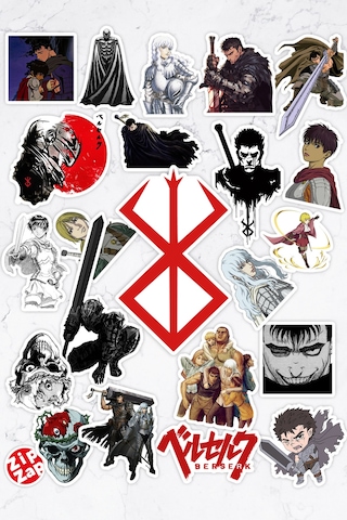 Berserk Anime Telefon Laptop Bullet Journal Yapışkanlı Folyo Sticker Paketi 22 Adet Çok Renkli