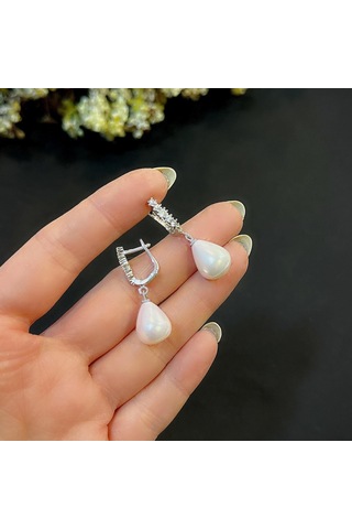 Stela İnci Damla Gümüş Küpe Beyaz
