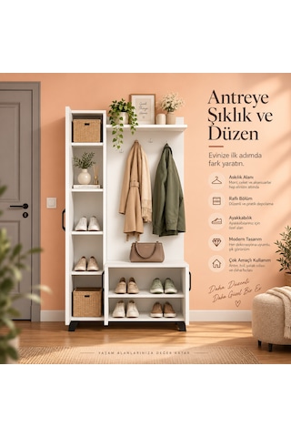 Loft Soft Portmanto Ve Askılıklı Vestiyer Takımı - Beyaz