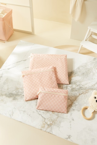 Ocean Home Textile 3'lü Su Geçirmez Pvc Astarlı Pembe Dama Desen Islak Kuru Çantası 20 X 13 / 24 X 20 / 30 X 24 Cm