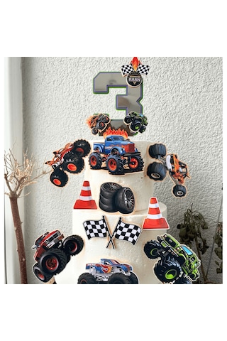 Canavar Kamyon Temalı Erkek Çocuk Doğum Günü İsme Özel 3d Pasta Süsü Seti Çocuk