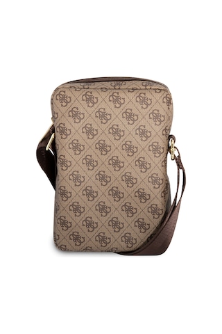 Guess Lisanslı Tablet Çantası Metal Logolu Fermuarlı 8 İnç Çapraz Omuz Askılı Kahverengi