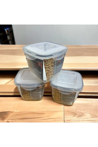 Sermer Pazarlama 3 Adet Kilitli Kapaklı 2 Litre Saklama Kabı Beyaz